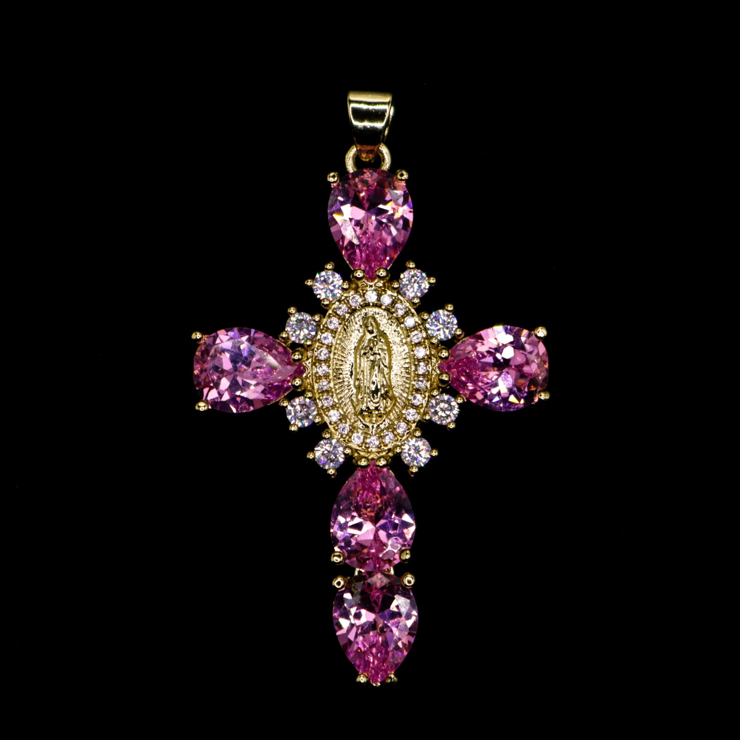 Pink Diamond Virgin Mary Cross Pendant