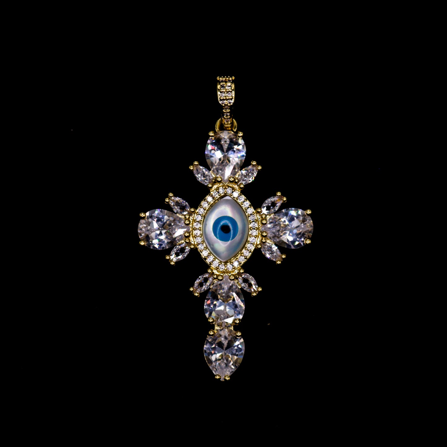 Diamond Evil Eye Cross Pendant in Gold