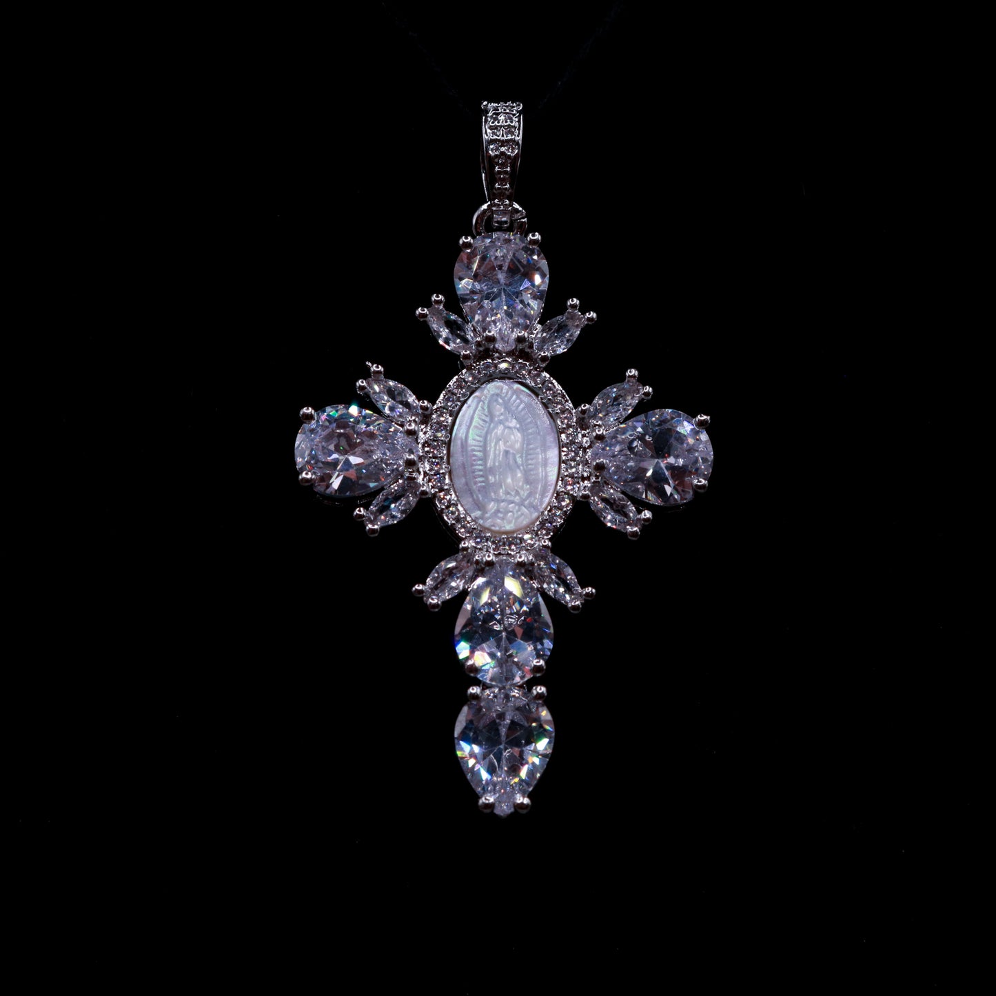 White Gold Diamond Virgin Mary Cross Pendant