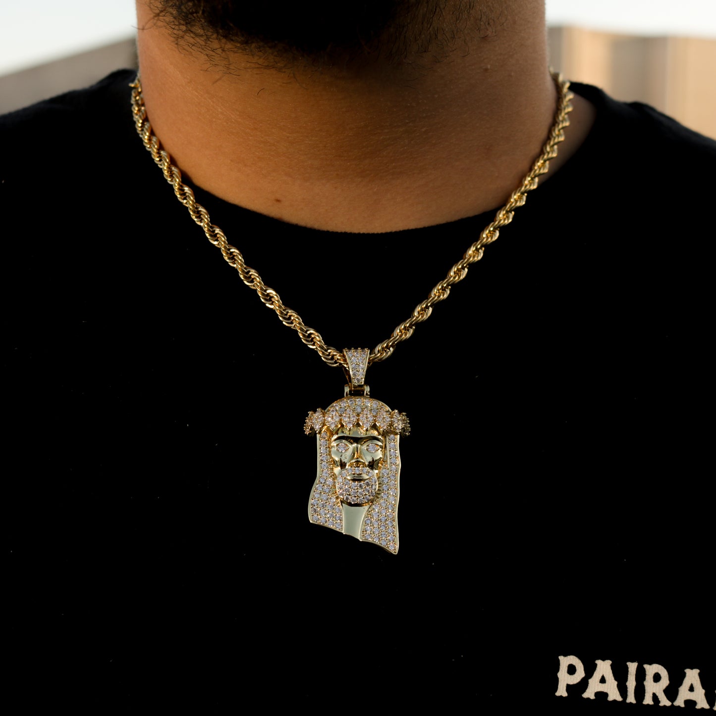 Diamond Jesus Face Pendant Gold
