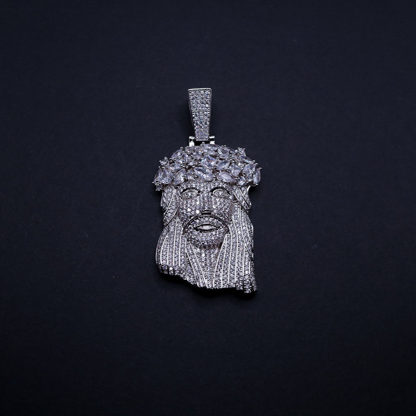 Fully Iced Out White Gold Big Jesus Pendant