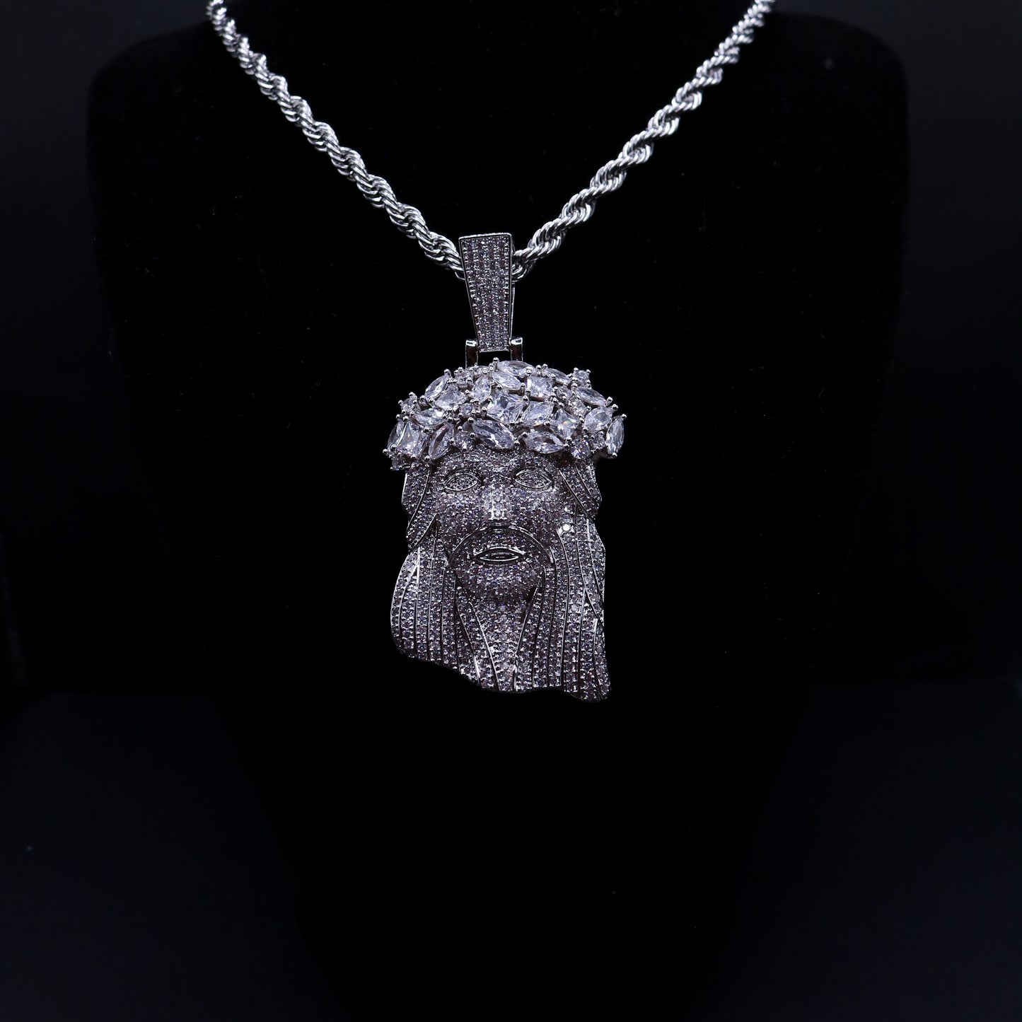 Fully Iced Out White Gold Big Jesus Pendant