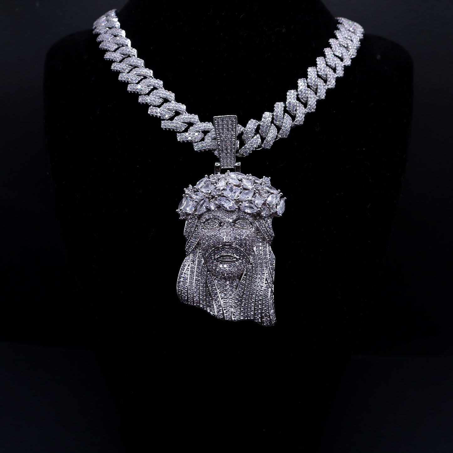 Fully Iced Out White Gold Big Jesus Pendant