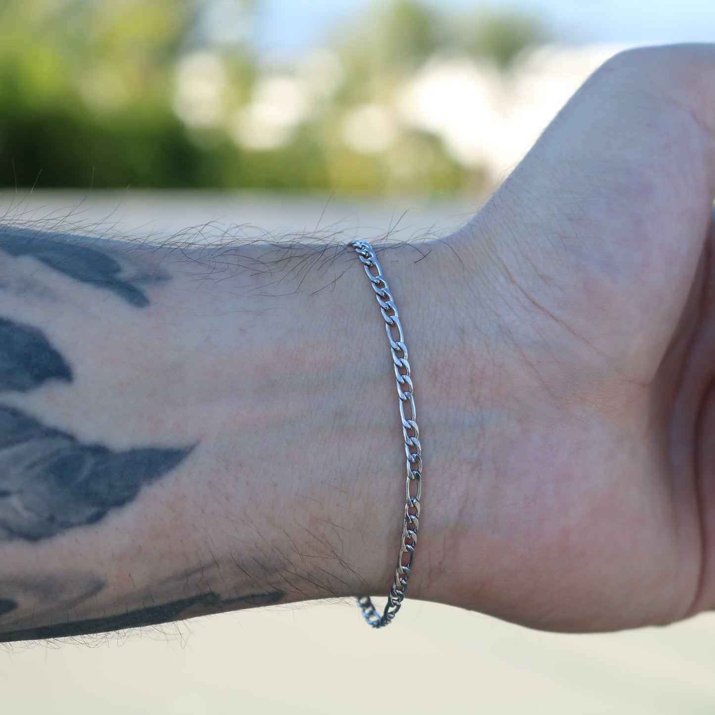 White Gold Figaro Bracelet 3mm