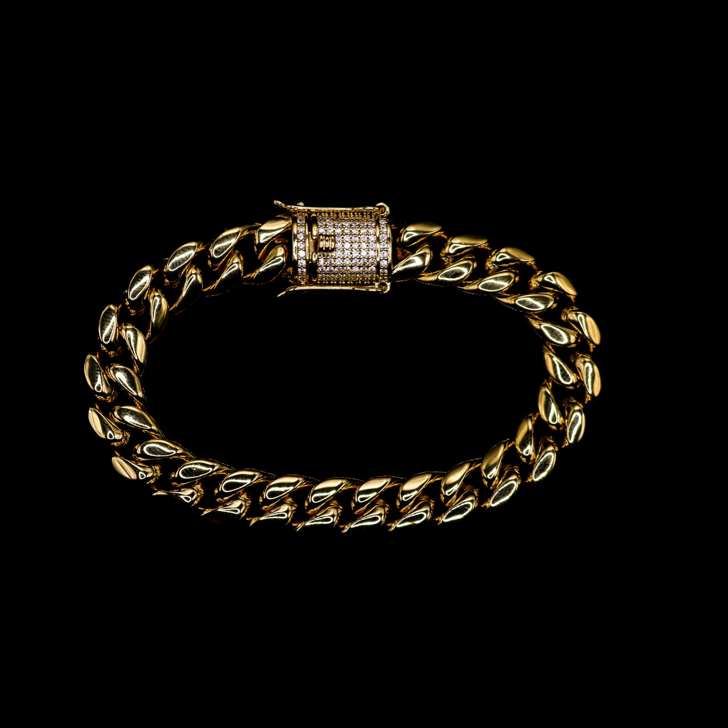 Gold 10mm Miami Cuban Bracelet with Iced Out Clasp