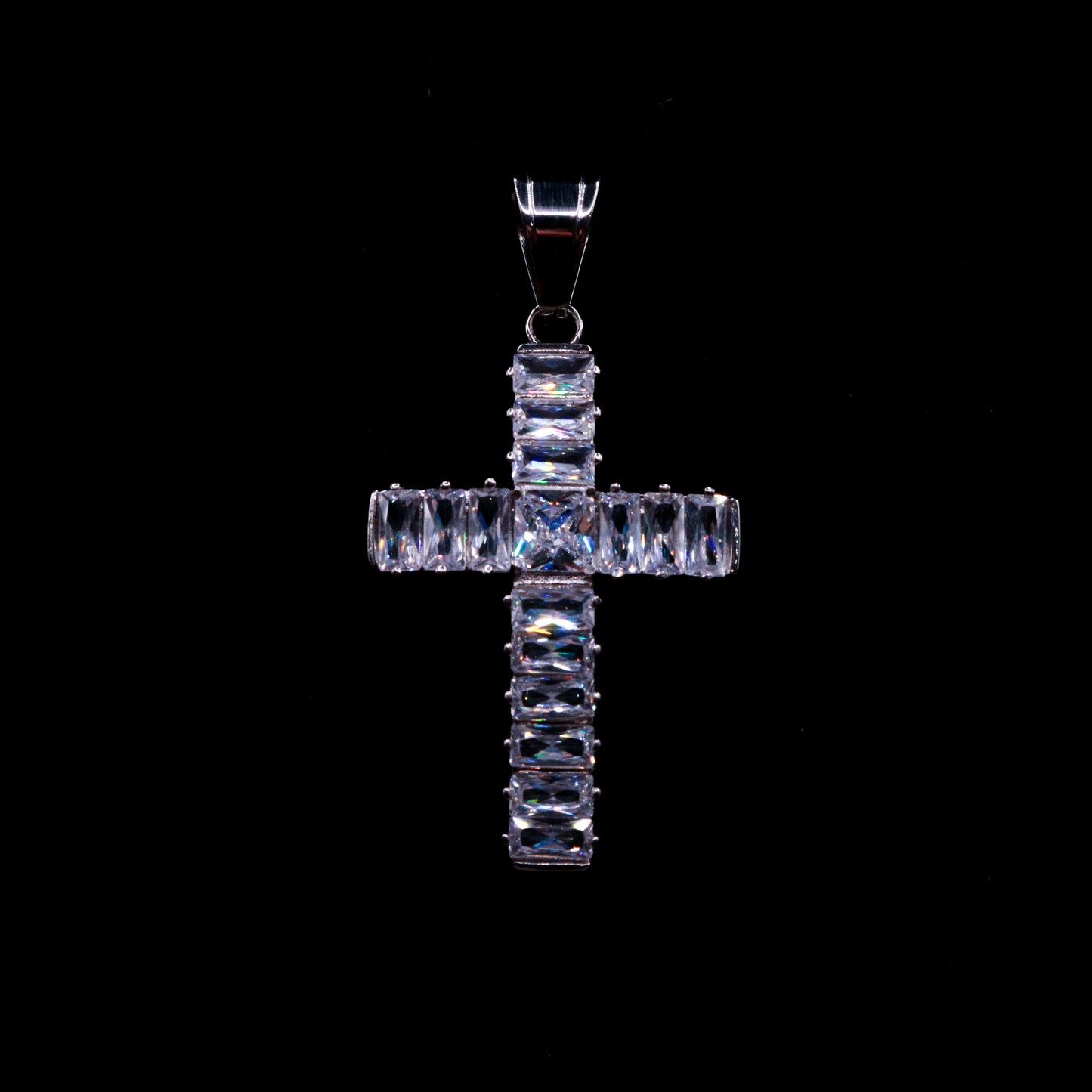 Diamond Baguette Cross Pendant in White Gold