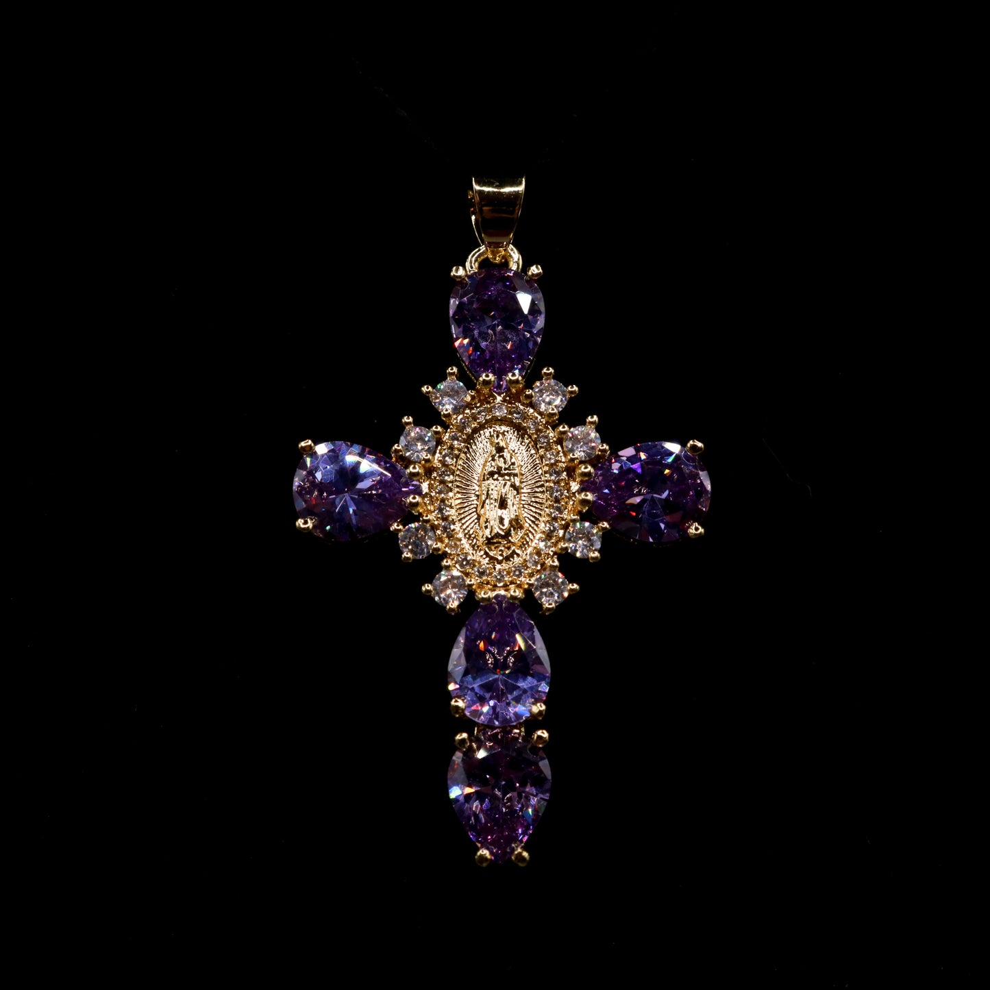 Purple Diamond Virgin Mary Cross Pendant
