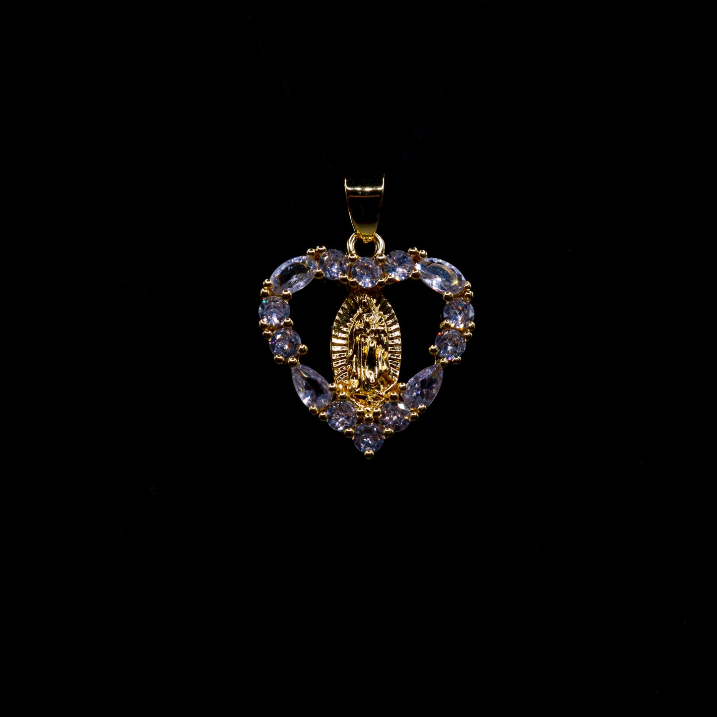 Diamond Heart Virgin Mary Pendant in Gold