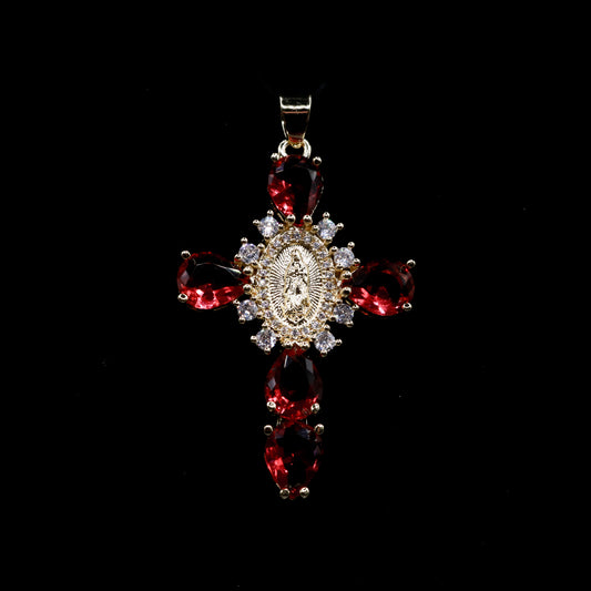Red Diamond Virgin Mary Cross Pendant